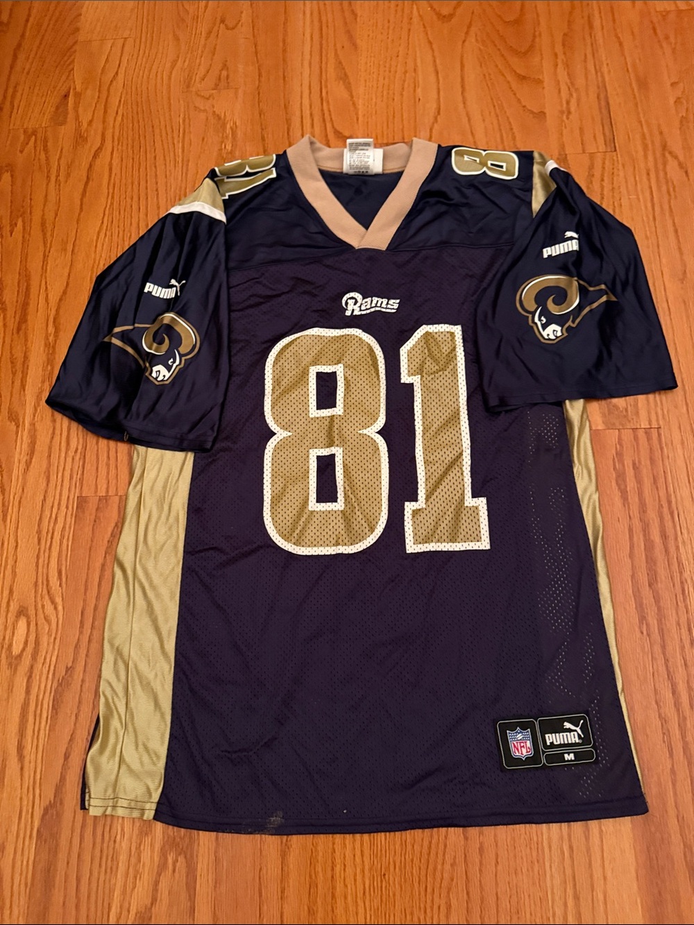 Vintage Puma Navy and Gold Rams #81 Az-Zahir Hakim Football Jersey Size Medium